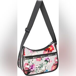LeSportsac Photo Blooms Classic Hobo Crossbody Bag + Cosmetic Bag,EUC